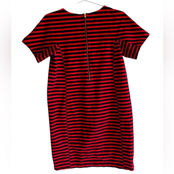 J. Crew Women's Red Fiery Sunset Blue Striped Shirt Short Sleeve Stretchy Dress - Picture 8 of 10
